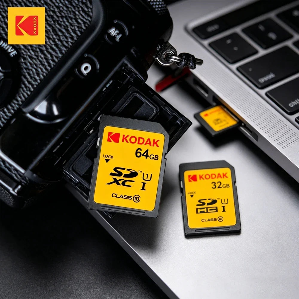 KODAK SD Card 32GB 64GB 128GB Class 10 U1 V30 High Speed Memory Card SDXC for DSLR Camera 4K Video