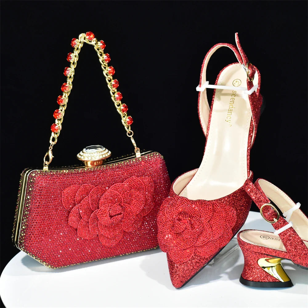 Conjuntos italianos de zapatos y bolsos para fiesta de noche HAB1-16