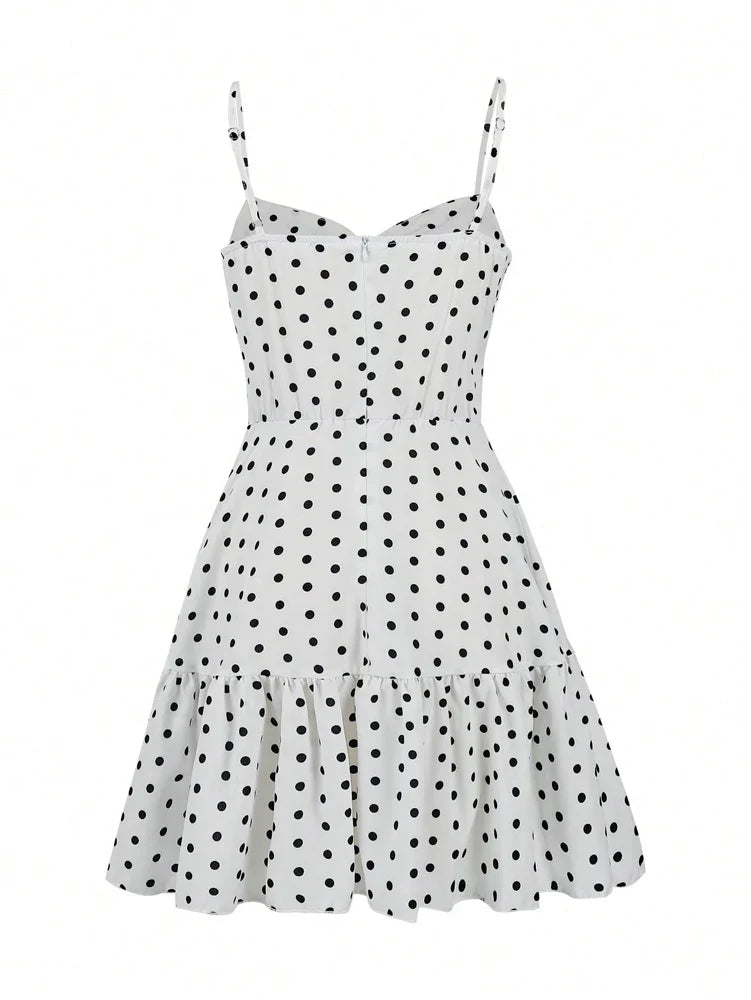 Summer New Women's Polka Dot Mini Dress, Sexy Spaghetti Strap Ruffle