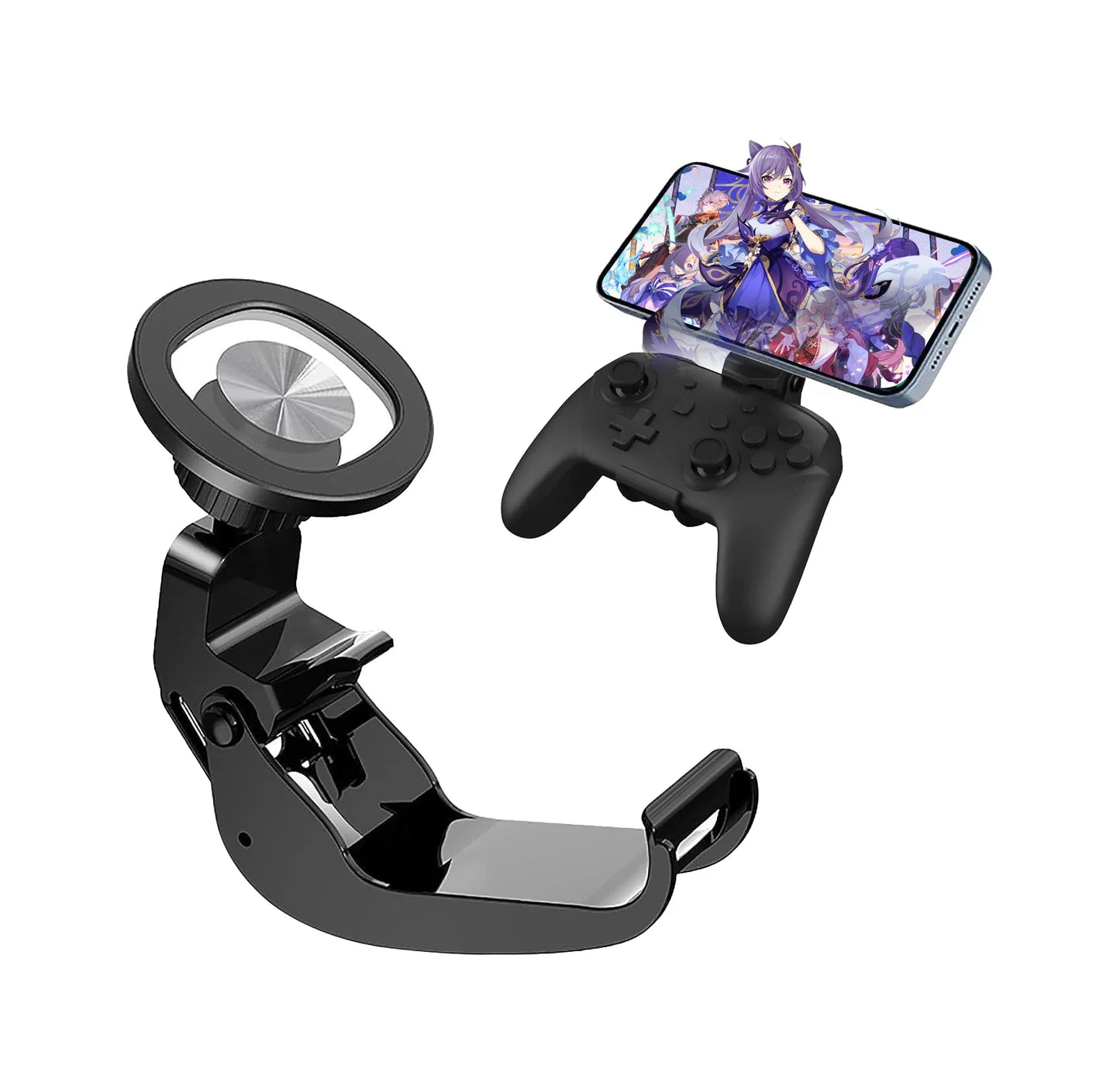 Magnetic Phone Clip for Game Controller, Adjustable Bracket Compatible with Switch Controller, Universal for Android & iOS Phone