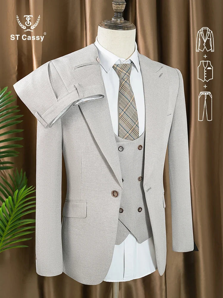 Turkish Style High Quality Men Suits 3 Piece Set Elegant Slim Fit Formal Office and Leisure Banquet Groomsman Set Groom's Suit