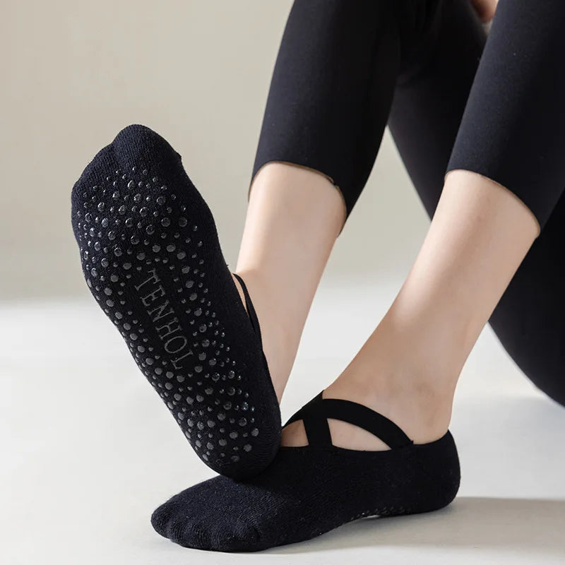 Yoga Socks Women Cotton Silicone Non slip Pilates Grip Towel  No Show Barre Sock