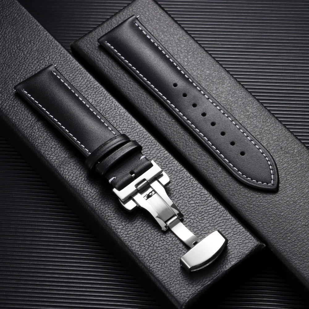 Garmin 18/20/22mm Quick Release Leather Band with Butterfly Clasp