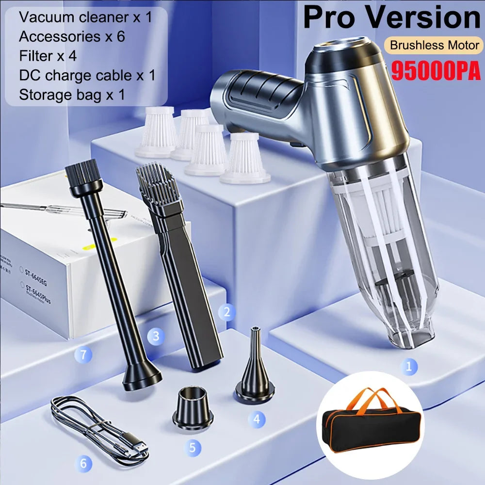 95000PA Car Vacuum Cleaner Strong Suction Vacuum Cleaner 2in1 for Car Home Wireless Portable Handheld Vacuum Cleaner Blower