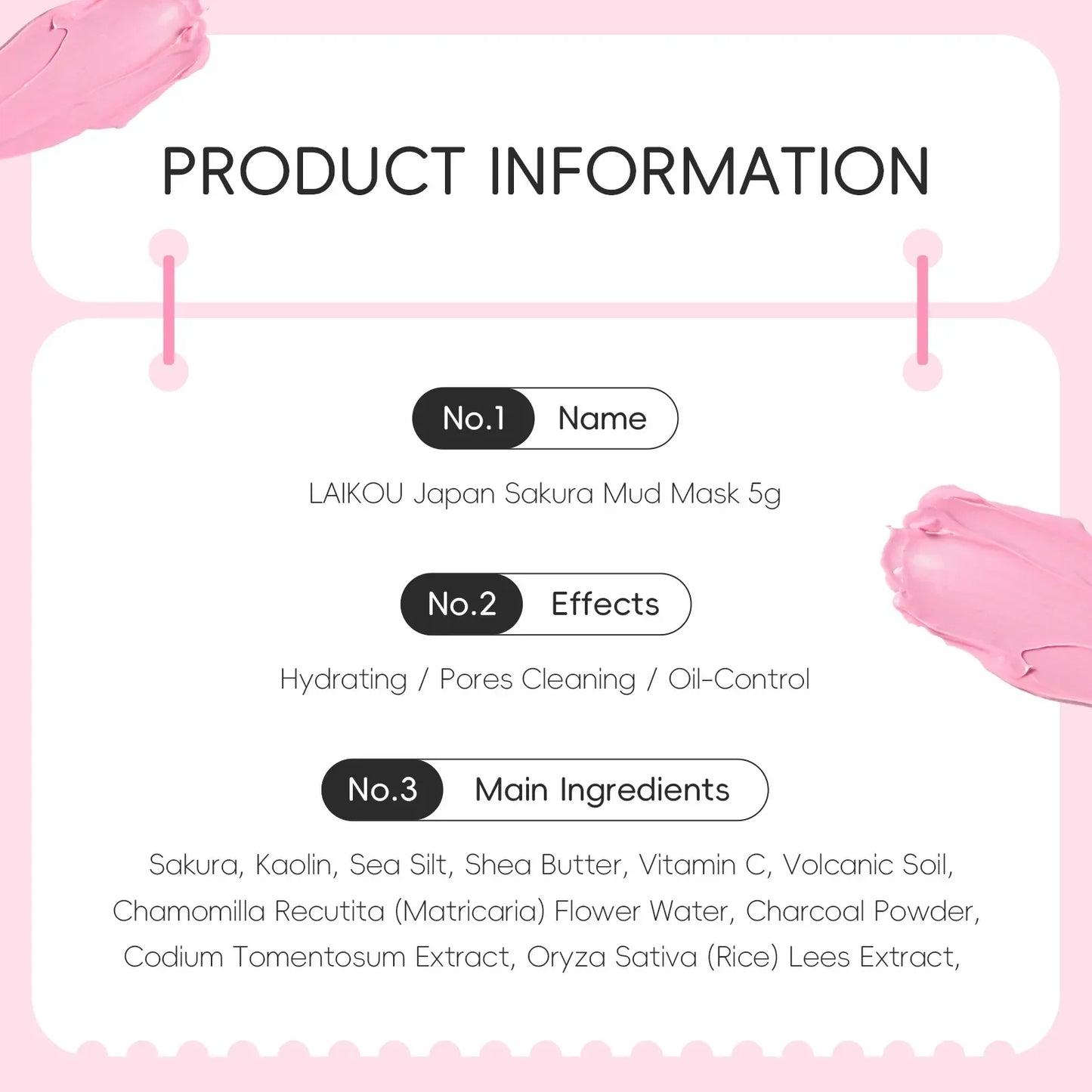 LAIKOU Japan Sakura Clay Mud Mask Hydrating Gentle Cleansing Refreshing Oil Balancing Daily Facial Skin Care Mask 5g