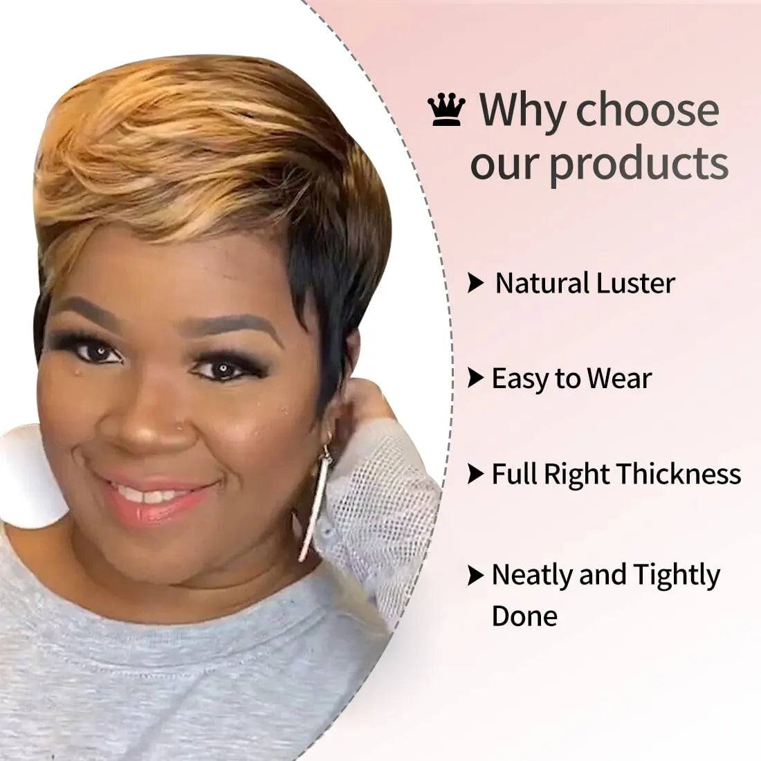 WIGERA Pelucas sintéticas destacadas Corto Liso Pixie Cut Peluca Bob Pelo Dorado Miel Mezcla Negro Cabello para Mujer
