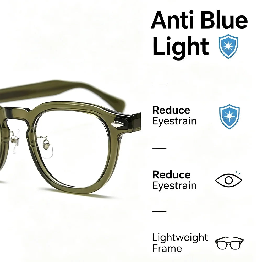 HBK Retro Men's Eyeglass Frames Luxury Anti BlueLight Lenses TR-90 Frame Glasses Women's Reading Computer Eyewear