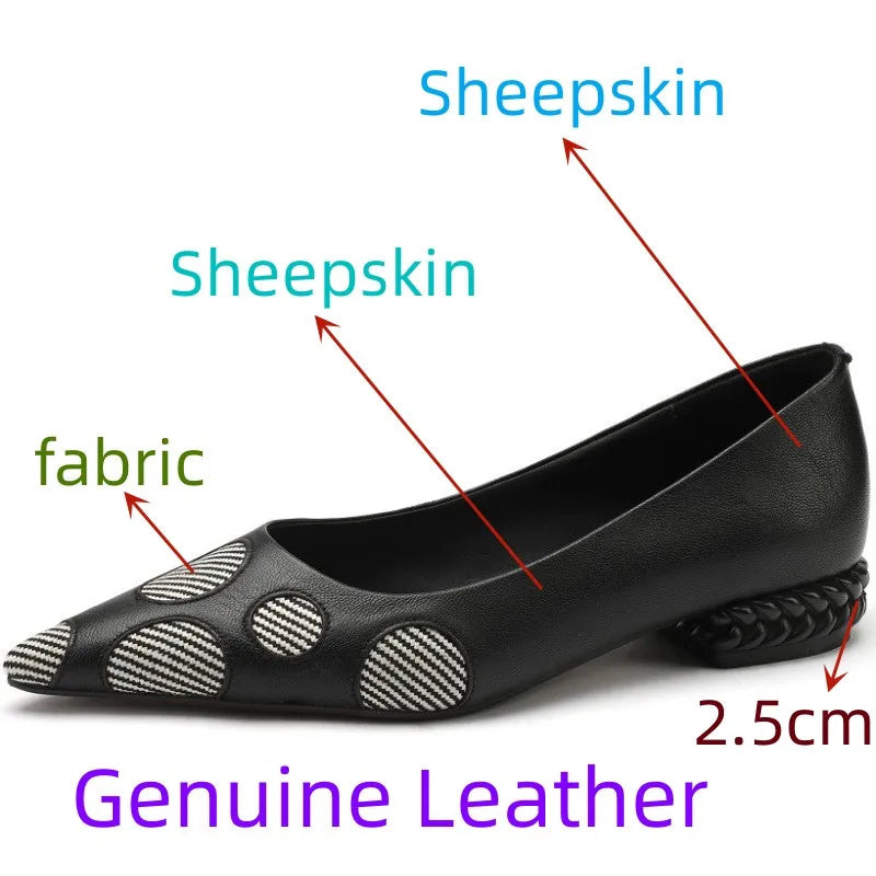 【JOCHEBED HU】Spring Autumn Women Pumps Genuine Leather Sheepskin Upper Pointed Toe Low Heels Women Shoes Fashion Retro 34-43