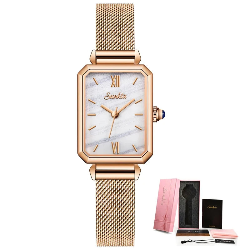 Women's Rectangular Quartz Watch with Mesh Band