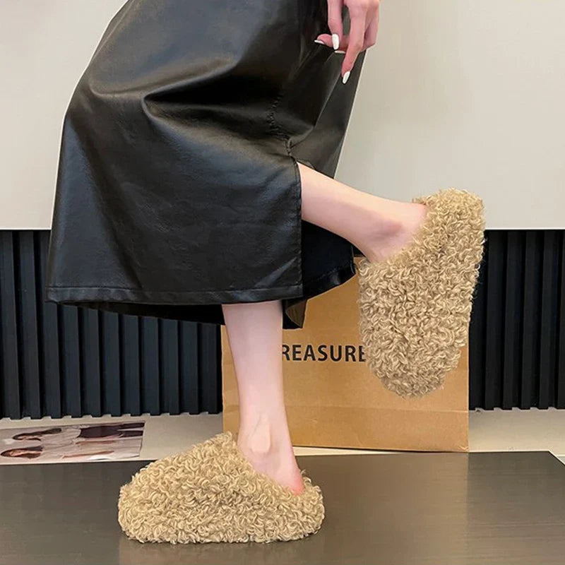 Winter 2026 Fashion Women's Shoes Comfortable Plush Velvet Warm Fluffy Slippers Home Non-slip Lightweight Soft Indoor Slippers