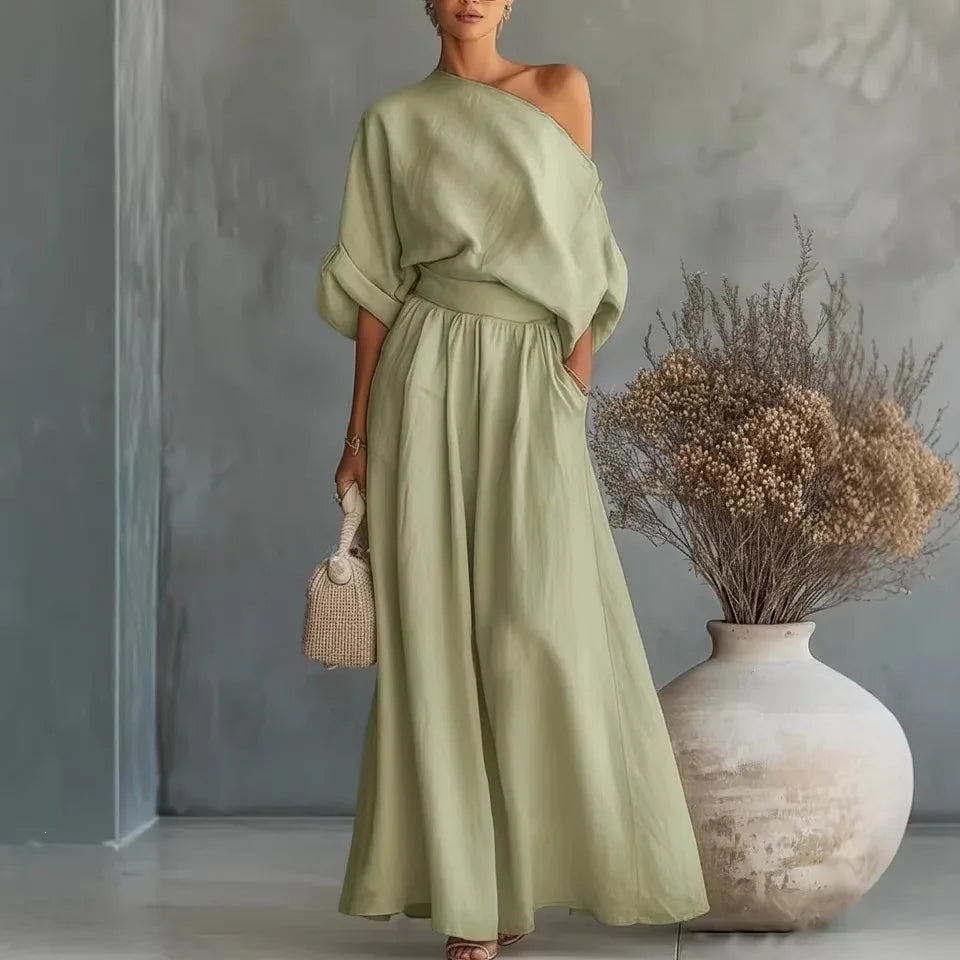 Pant Set Women Elegant Two Piece Sets Skew Collar Half Sleeve Shirt Wide Leg Long Pants Tight Waist Y2k Streetwear Work 2026