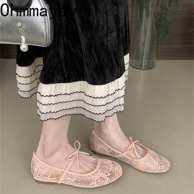 2026 Spring Lace Women Mary Jane Shoes Fashion Slip On Comfort Street Style Soft Sole Female Dress Flats Shoes