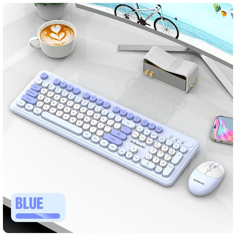 K-Snake WK200 Wireless Keyboard Mouse Set Cute Punk Keycap USB Wireless Business Keyboard Mouse Set Laptop Typing Office