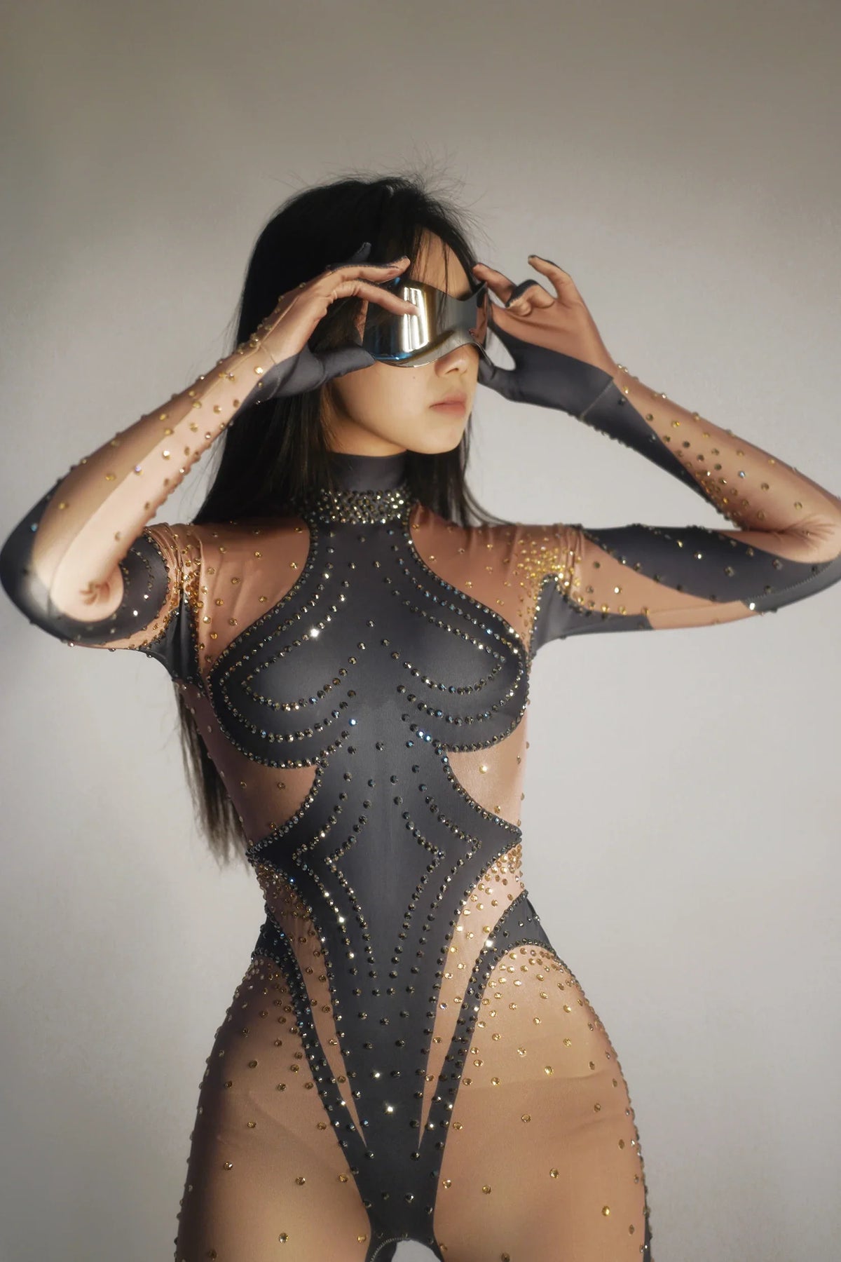 Sparkly Rhinestones Jumpsuit Women LongSleeve Nightclub Prom Party Outfit Singer DancerPerformance Dance Costume Stage Wear B171