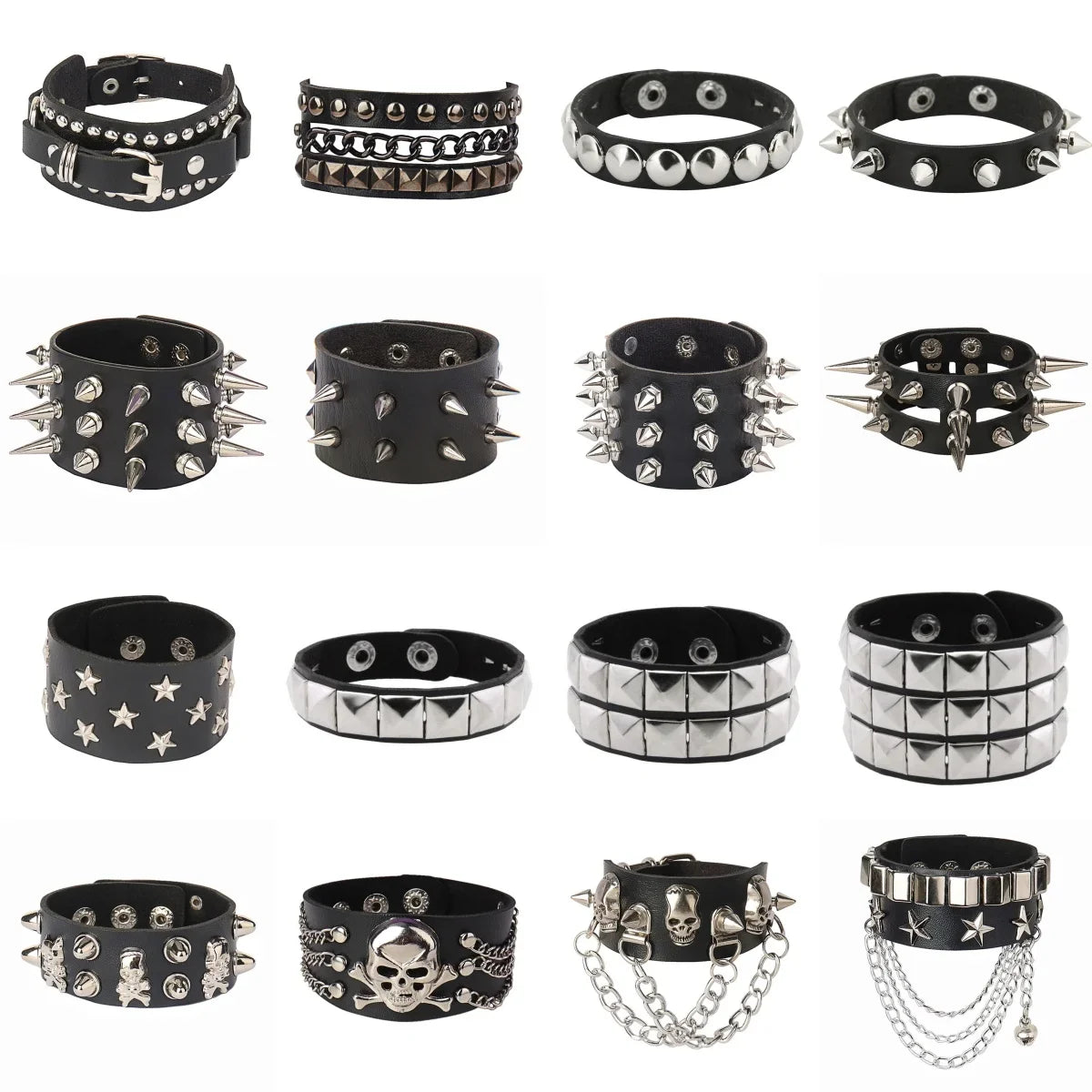 Punk Bracelets PU Leather Studded Bracelet Adjustable Goth Cuff Bracelet Gothic Rivet Buckle Wristband for Men Women Emo Jewelry