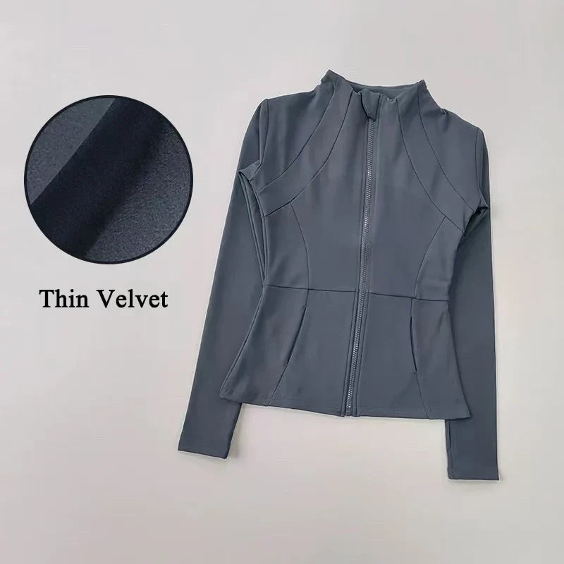Women's Long-Sleeved Fleece Jacket Slimming Warm Coat for Yoga Pilates Fitness Running - Autumn Winter Sports Outerwear