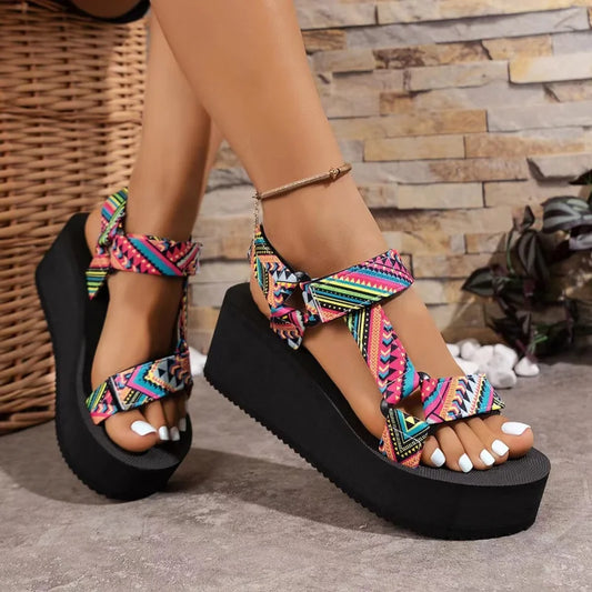 Ladies new summer thick soled shoes Women comfort cloth Sandals Beach Set Foot Sandals exposed toe Light Casual Slippers Zapatos