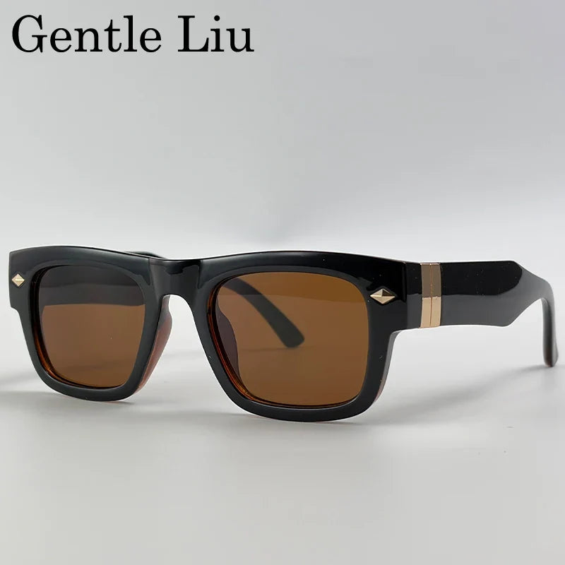 Retro Steampunk Square Photochromic Sunglasses Men Luxury Brand Design Oversized Thick Frame Rivet Sun Glasses For Male Eyewear