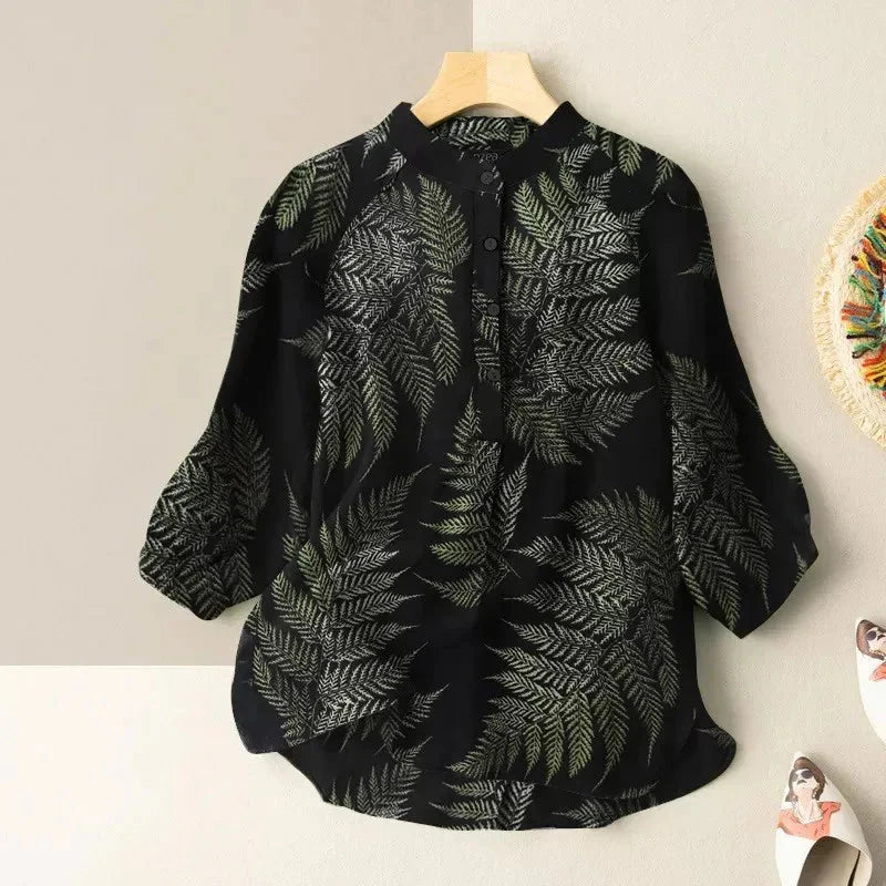 Blusa vintage de algodón y lino con botones