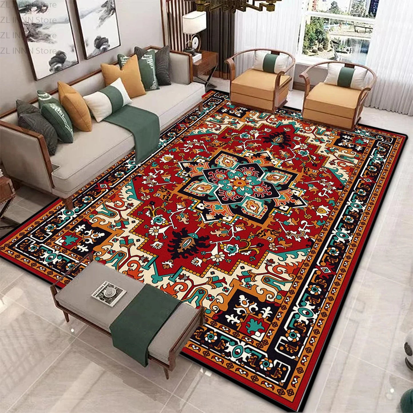 Persian Ethnic Carpet for Living Room Luxury Decoration Home Large Area Non-slip Rug 200x300 Non-slip Washable Bedroom Mat Soft