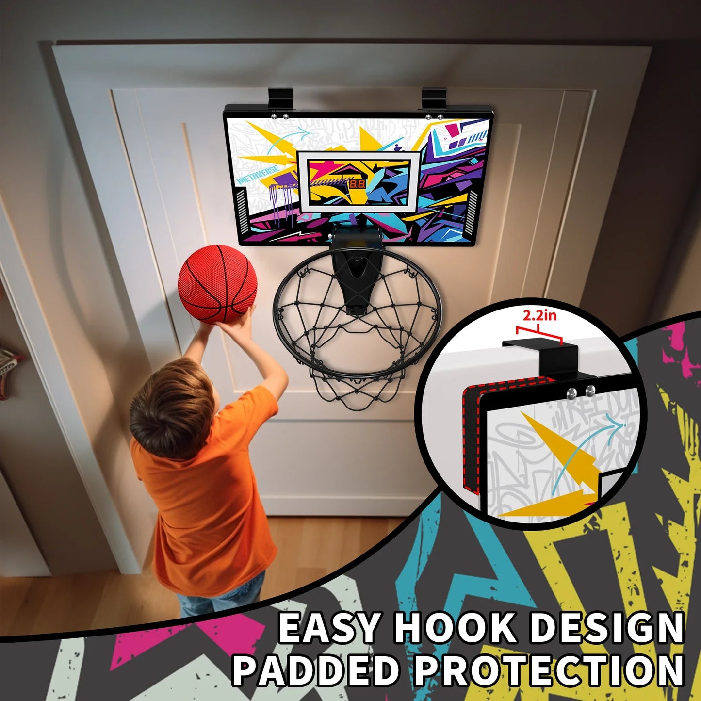 Indoor Outdoor Basketball Hoop for Kids, Mini Hoop with Scoreboard & 3 Balls, Basketball Toys Gifts for 3+ Year Old Boys Girls