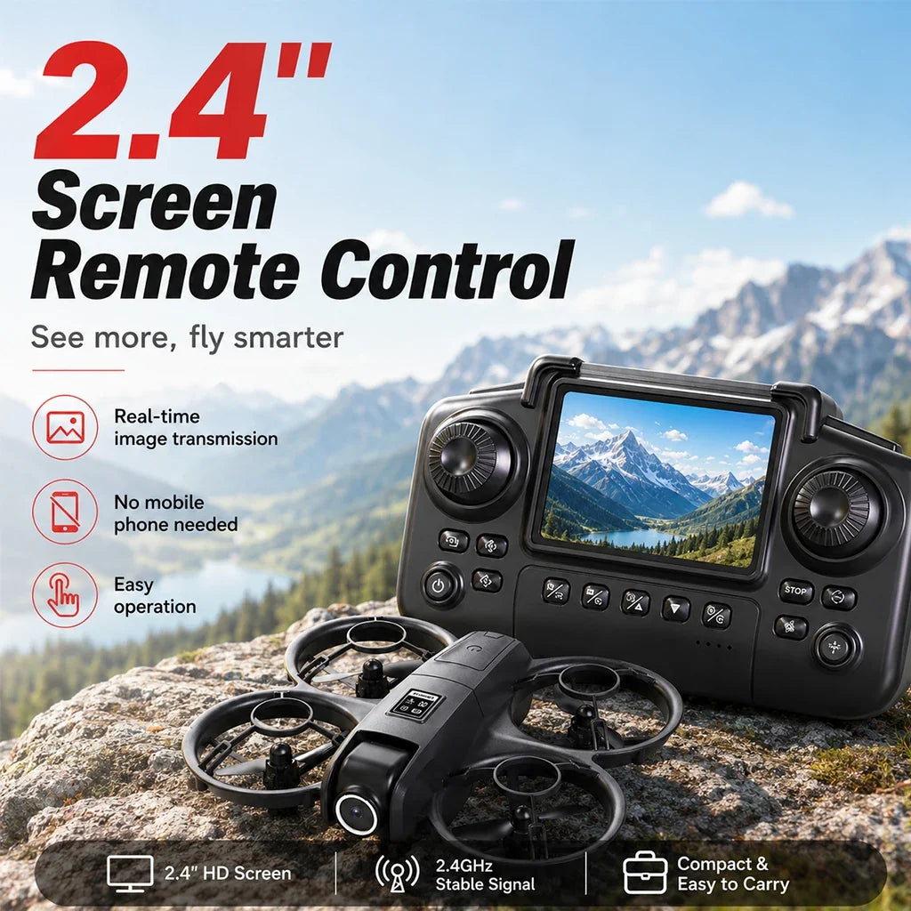 ZNLYRION YL3PK Mini Full Protective Drone With 2.4 Inch Screen Remote Dual Camera Optical Flow Hover 2 Batteries Indoor RC Quadcopter