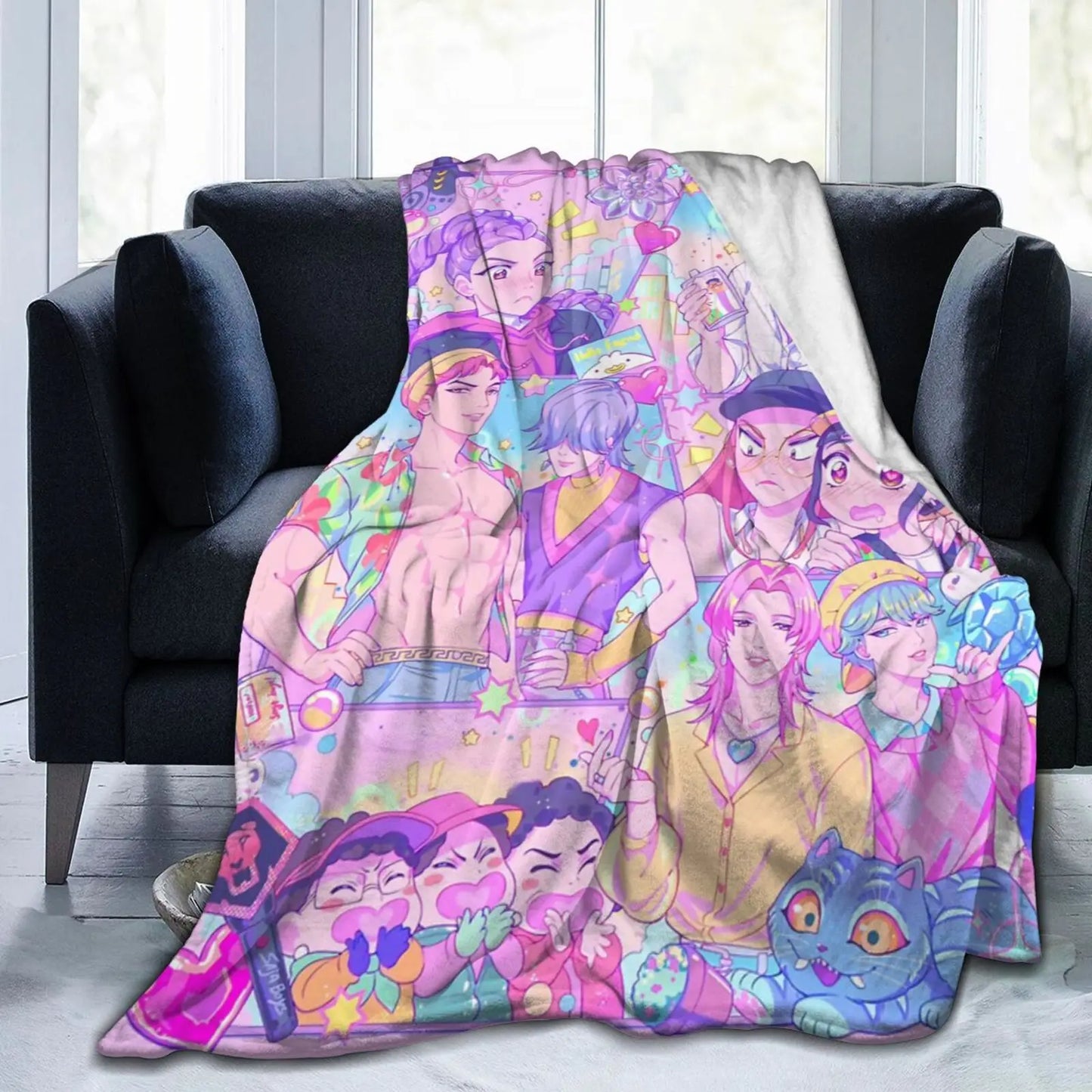K-Pop Group Demon Hunters Cozy Super Soft Flannel Blanket, Lovely Anime Character Warm Throw Blanket For Living Room,Home Decor