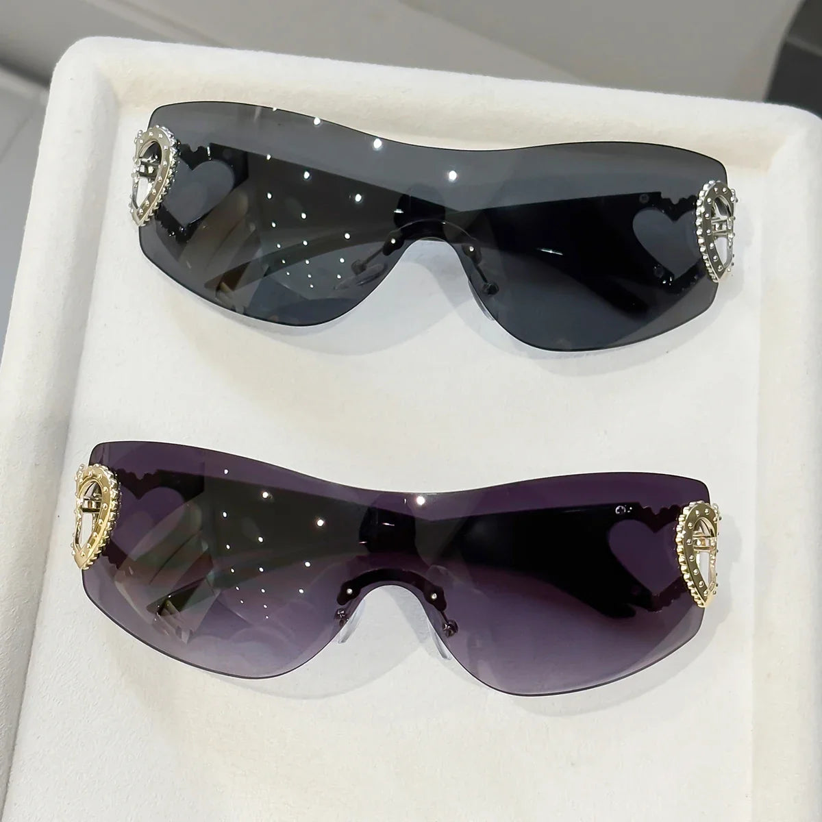 2pcs Y2K Integrated Frameless Glasses, Double Heart Design, Versatile for Women's Daily Street Photography/Travel