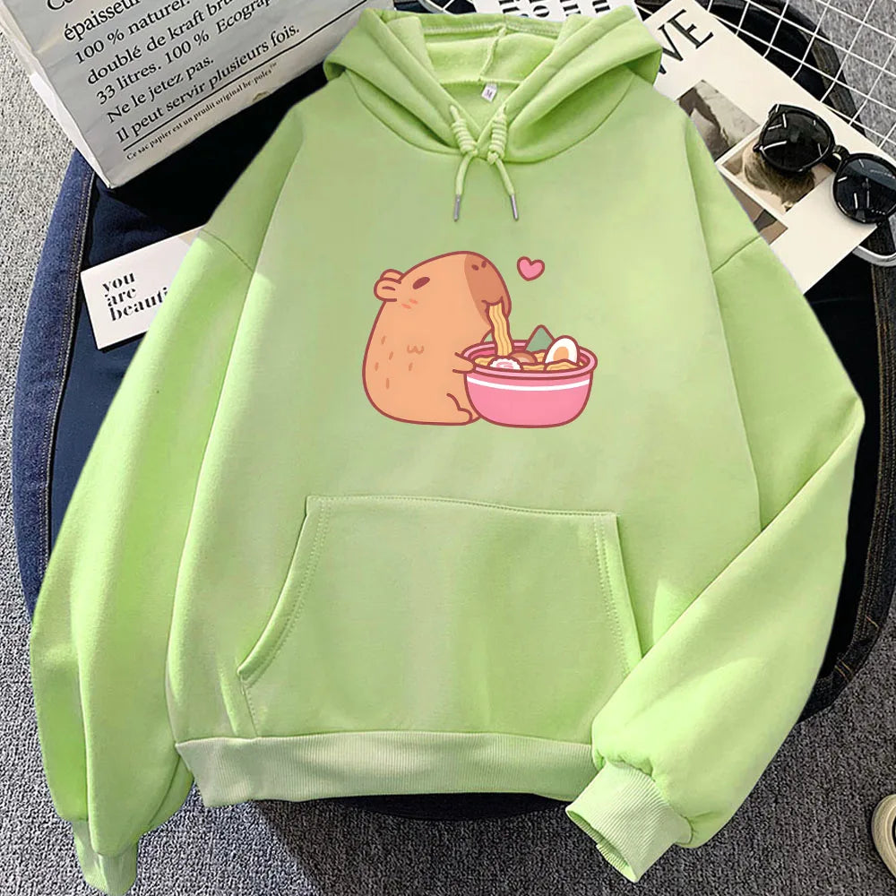 Sudadera con capucha de ramen y capibara kawaii