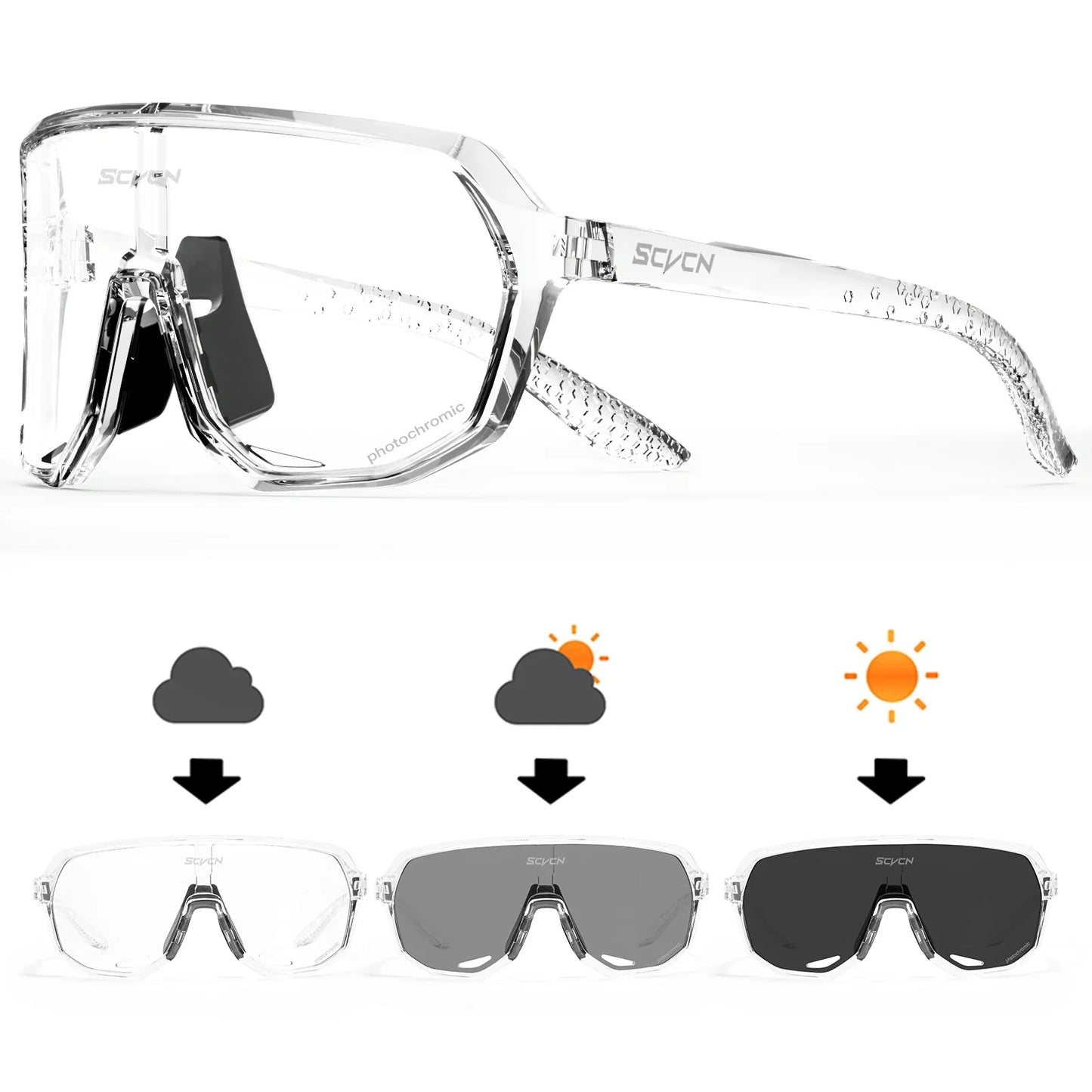 Scvcn Cycling Glasses Photochromic Sunglasses for Men Sun Mountain Bike Road Bicycle Eyewear Cycle Goggles Sports UV400 MTB