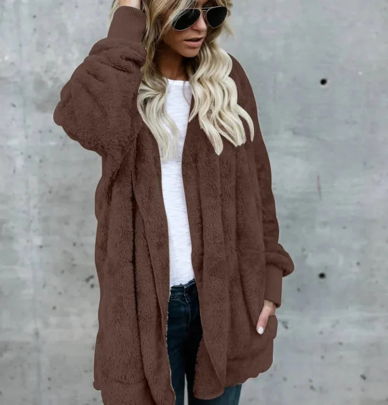 Cárdigan con capucha de felpa doble para mujer