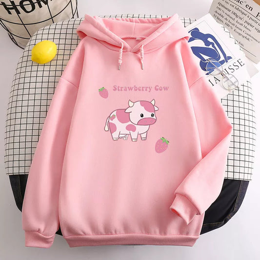 Sudadera con capucha de vaca fresa