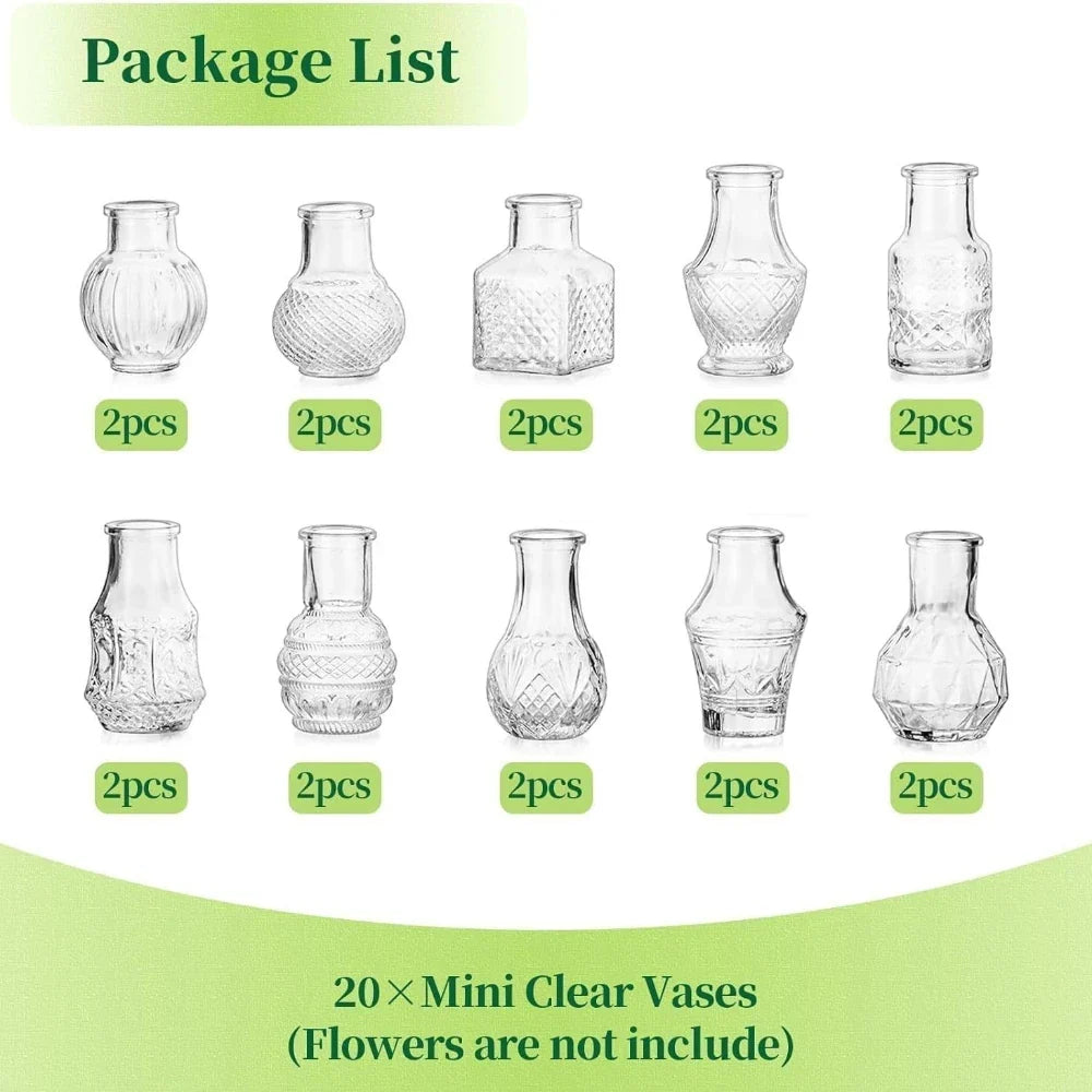 10/20pcs Mini Glass Vase Modern Clear Hydroponic Flower Vase Retro
