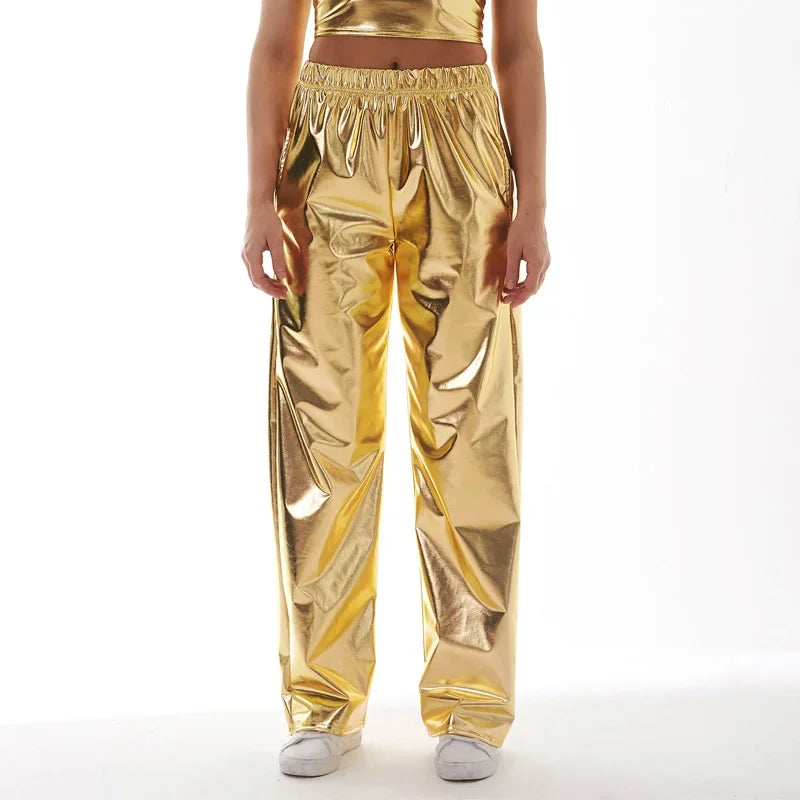 Red Women's Fashion Aurora Laser Gradual Change High Waist Straight Pants, Blue Thin Female Stretch Trousers, 2025 New