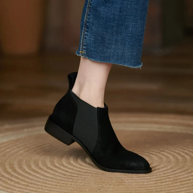2025 New Ankle Boots Autumn/Winter Women Boots Pointed Toe Fashion Women Shoes Cow Suede Chelsea Boots Genuine Leather Shoes