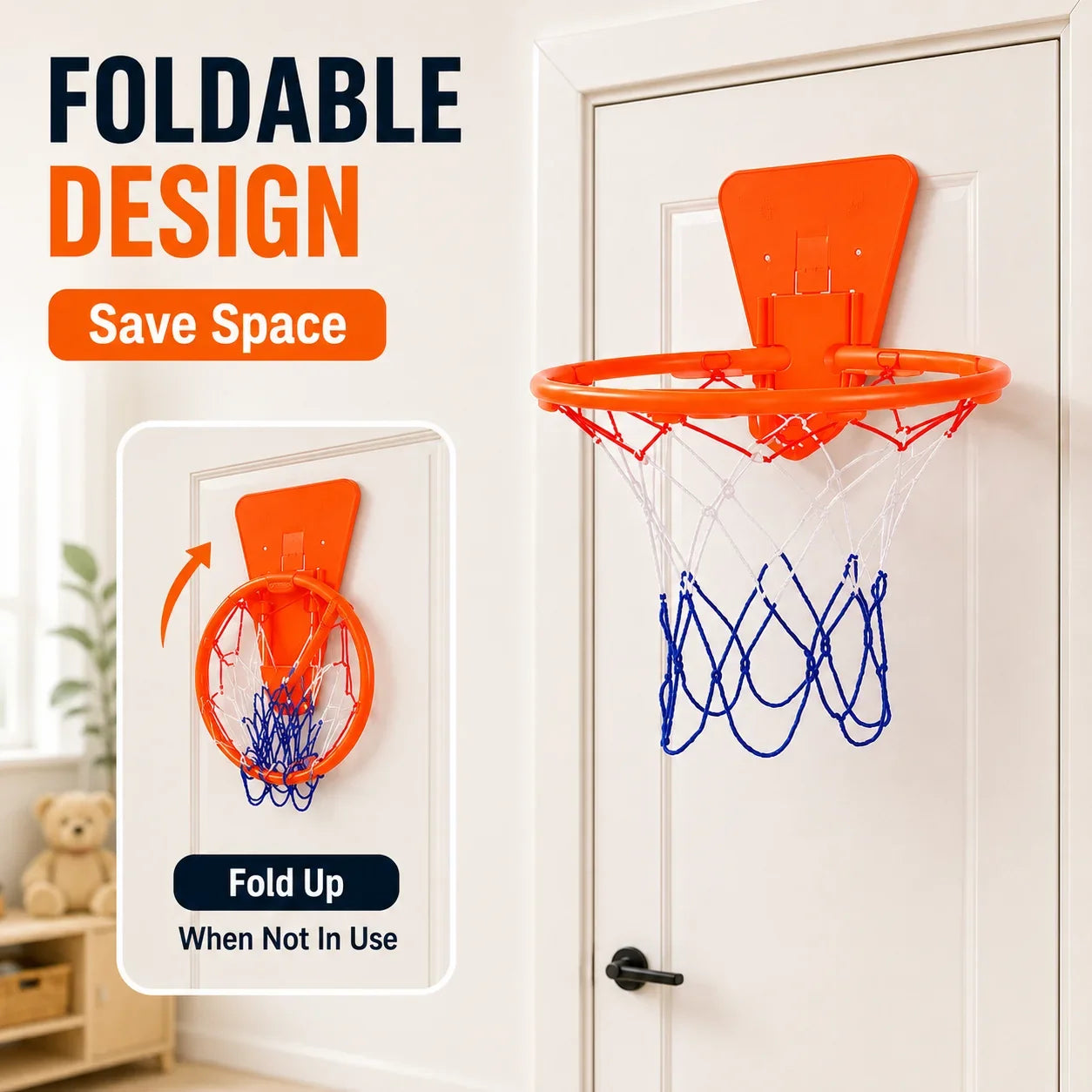 34cm Kids Basketball Hoop Foldable Wall Mounted Mini Basket Rim No Drilling Indoor Door Backboard Sports Toy for Children