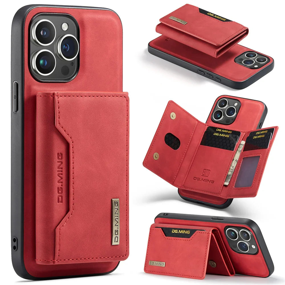 2 In 1 Case For iPhone 16 15 14 13 12 11 Pro Max Plus XS Max XR 8 Plus SE 2022 Wallet Magnetic Leather Card Holder Pocket Cover