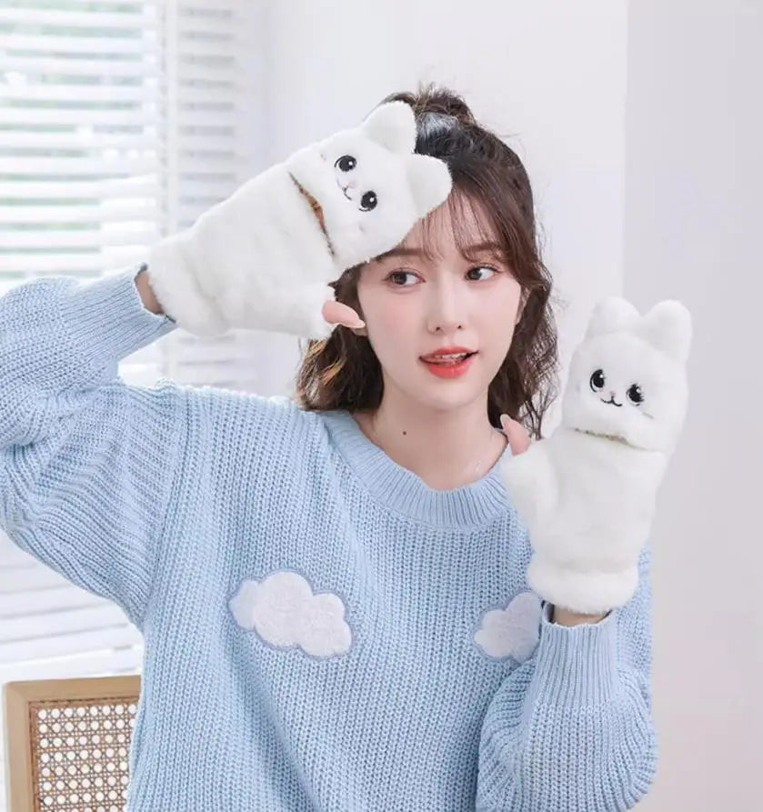 Manoplas de peluche de gato kawaii