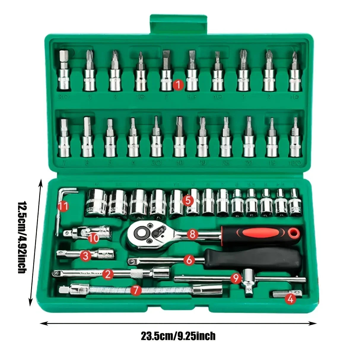 46 Piece 1 4 Inch Drive Socket Wrench Set Metric Hexagonal Socket Ratchet Wrench for Home and Auto Repair Hand Tool