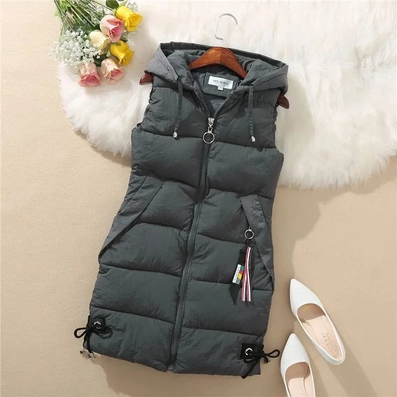 2023 New Autumn Women Vest Winter Puffer Parkas Coat Casual Pocket Hooded Waistcoat Female Sleeveless Jacket  Outerwear