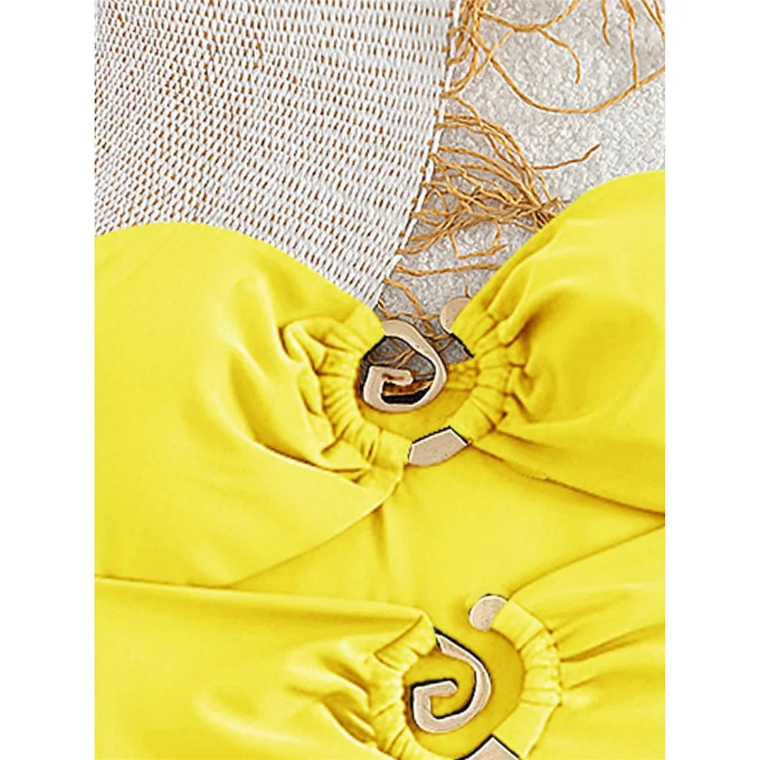 XS - L 6 Colors With Skirt Cut Out Women Swimwear Bandeau Metal Ring Bather Bathing Suit Swim One Piece Swimsuit Female K8108