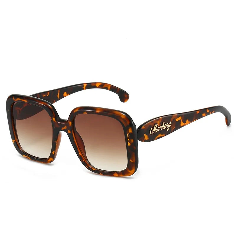Retro Tortoiseshell Gradient Square Women Sunglasses Y2K Brand Personality Frame Design Trendy All Match Men Sun Glasses UV400