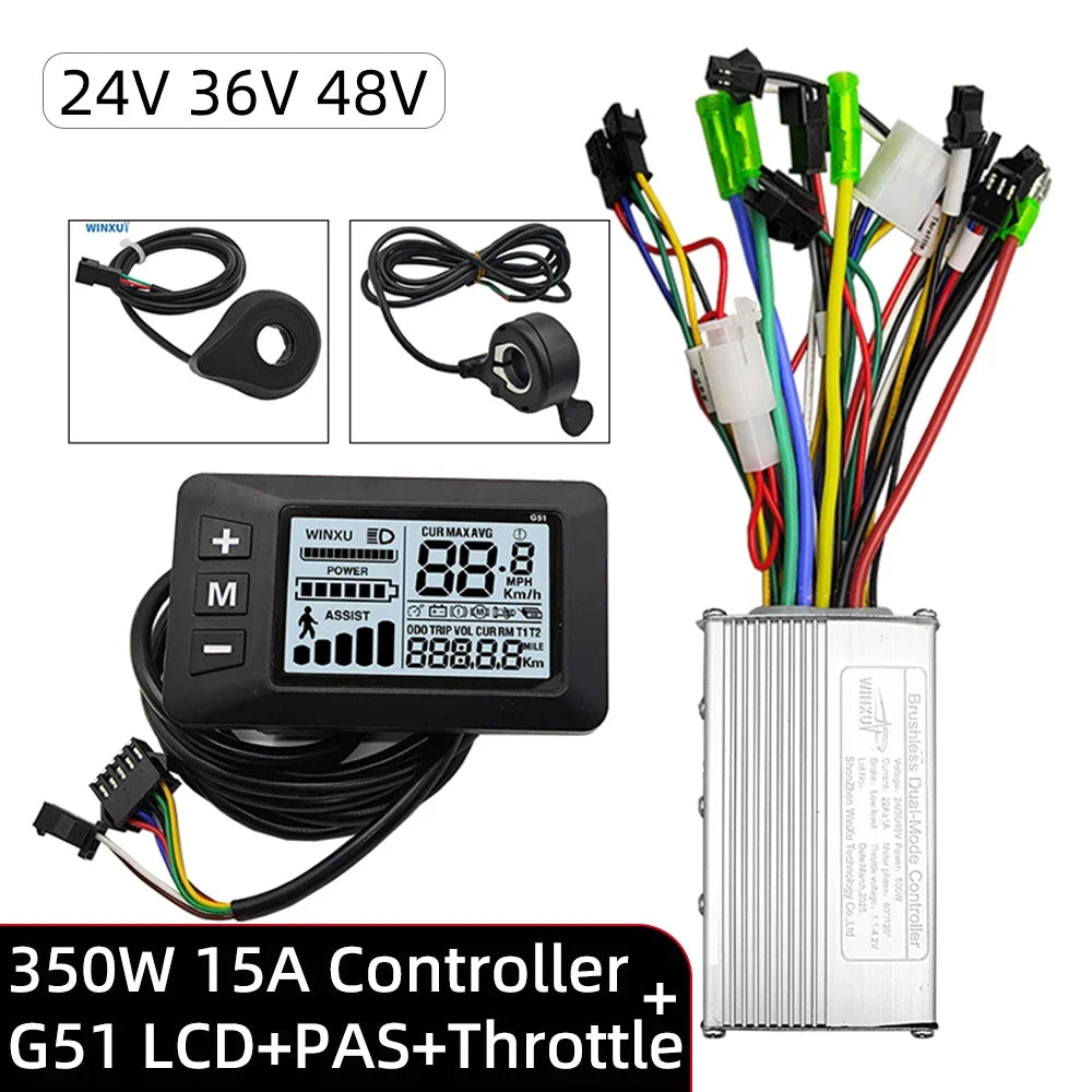 E-bike Brushless Motor Controller 24V 36V 48V 250W 350W with G51 LCD Display Kit Universal for Electric Folding Bike Scooter