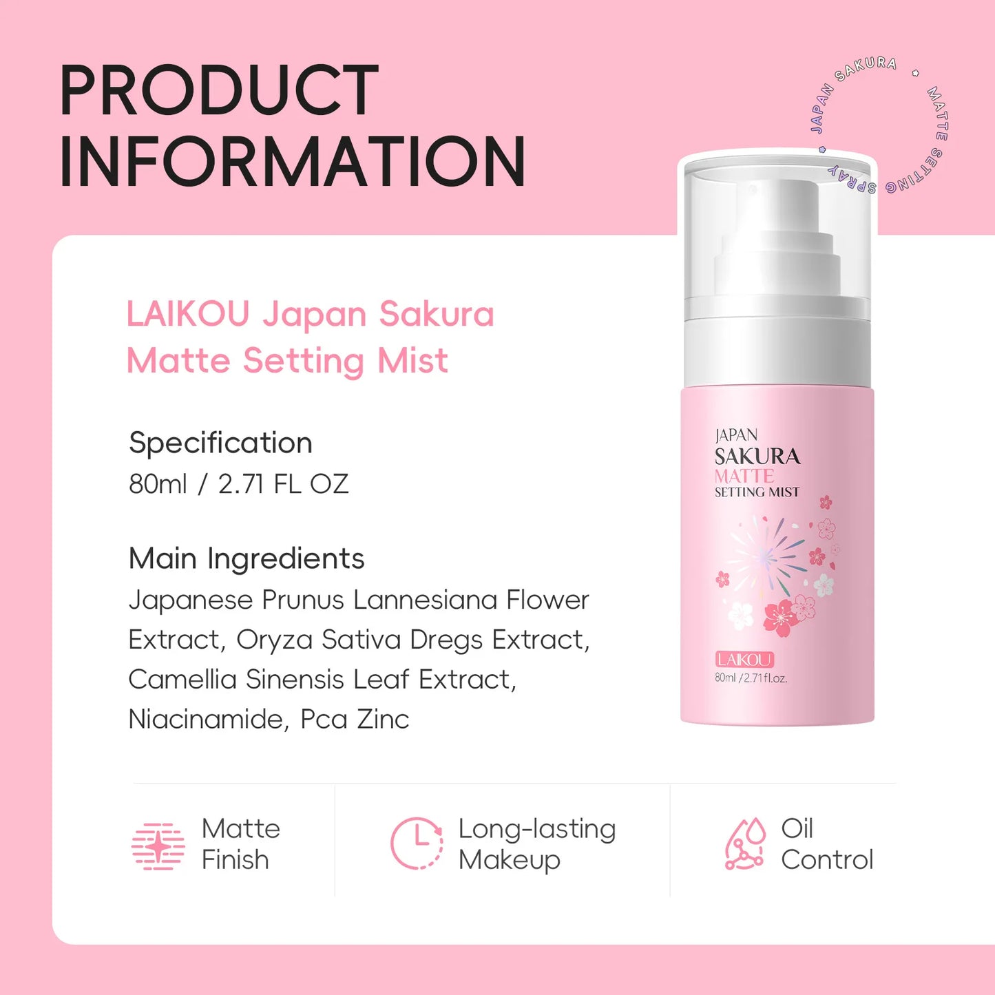 Sakura Matte Setting Spray 80ml Long Lasting Makeup Fixer Moisturizing Oil Control Non Sticky Face Mist For All Day Fresh Look