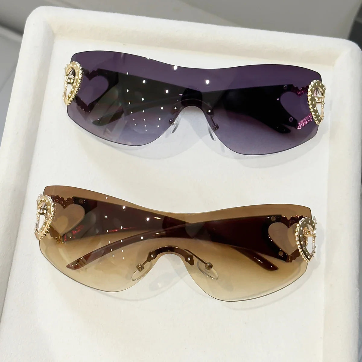 2pcs Y2K Integrated Frameless Glasses, Double Heart Design, Versatile for Women's Daily Street Photography/Travel