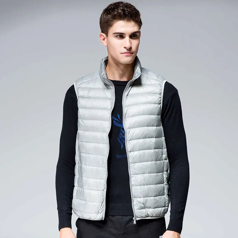 UETEEY 2026 Winter Sleeveless Puffer Vest Jacket Men Packable White Duck Down Waistcoat Lightweight Waterproof Casual Man Coat