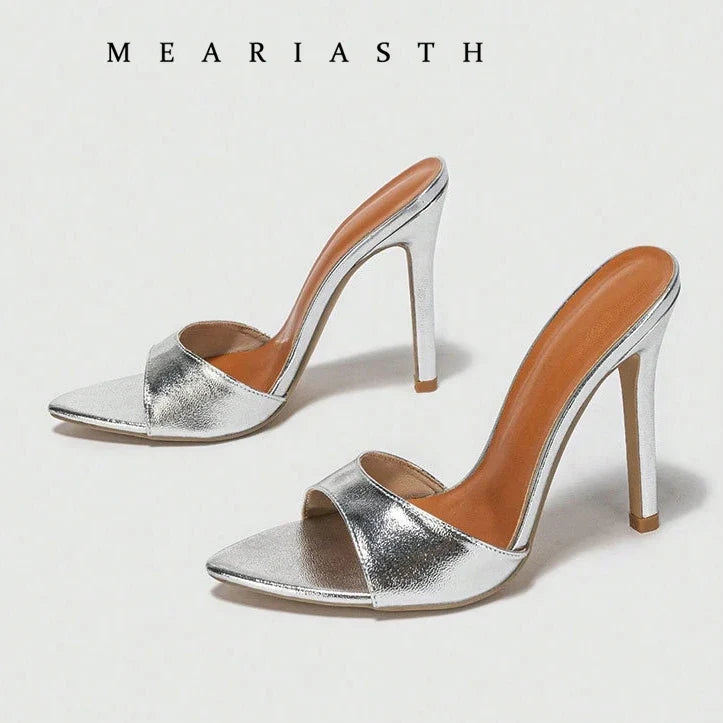 Ladies High-heeled Slippers Shoes Fashion Pointed Sexy Patent Leather Women with Open Toes and Party Wedding Stripper Sandals.