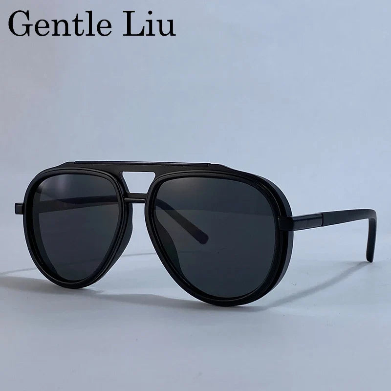 Oversized Polarized Oval Pilot Steampunk Sunglasses Men 2026 Luxury Brand Double Beam Sunglass For Male Classic Eyewear Shades