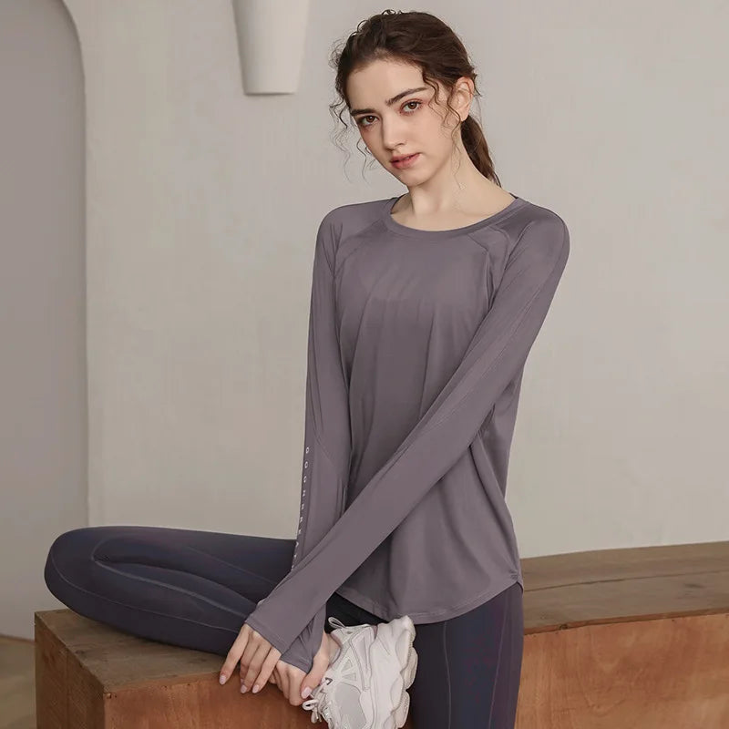 Blusa de manga larga para yoga, ropa de gimnasio para hacer ejercicio