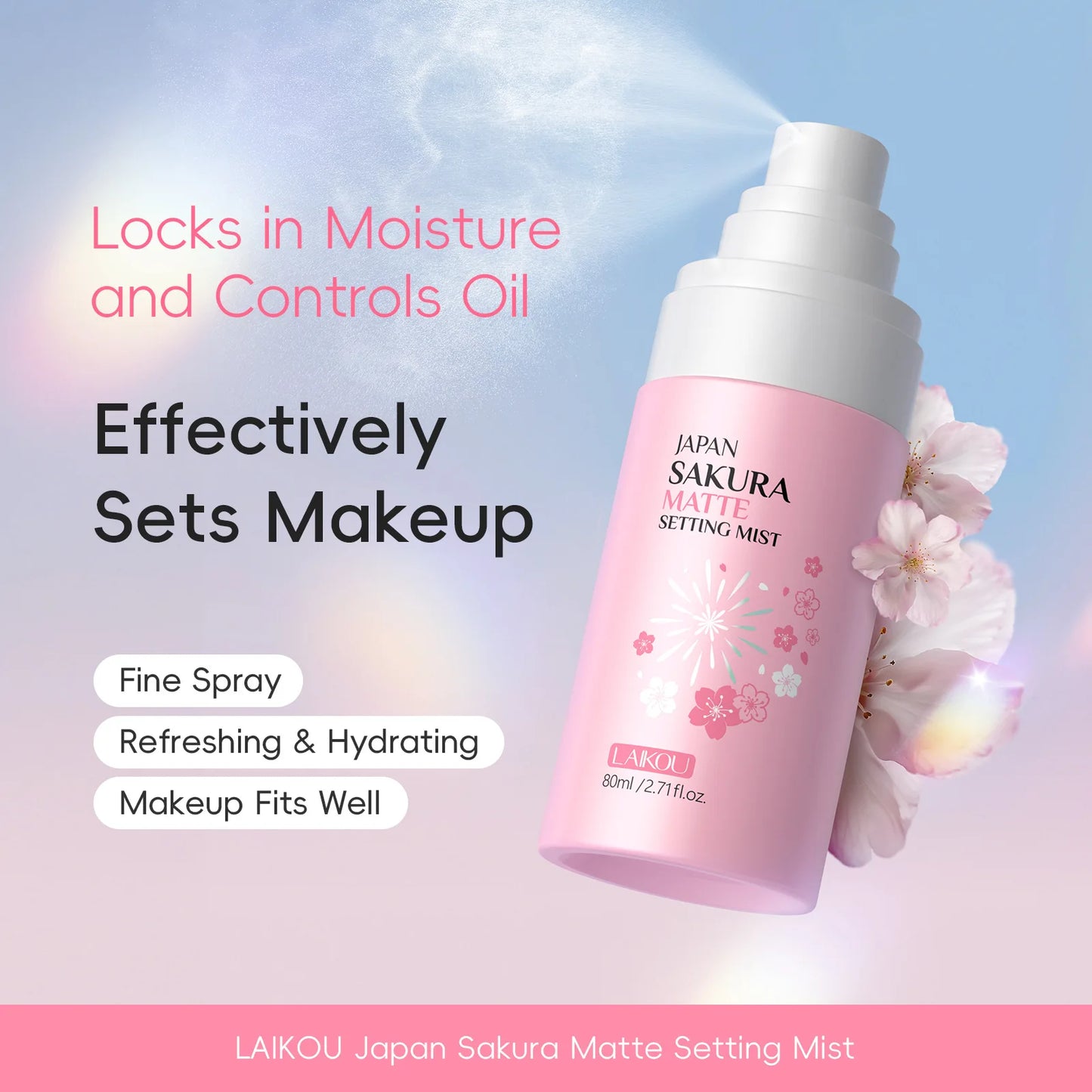 Sakura Matte Setting Spray 80ml Long Lasting Makeup Fixer Moisturizing Oil Control Non Sticky Face Mist For All Day Fresh Look